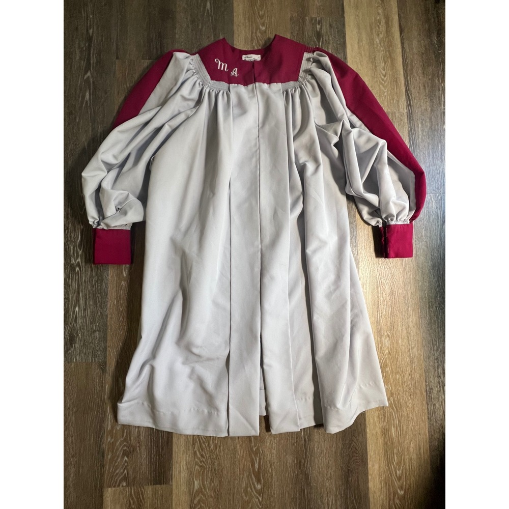 Regency Choir Robe‎ Adult S Gray Burgundy MA Embroidery Pleated Polyester Good
